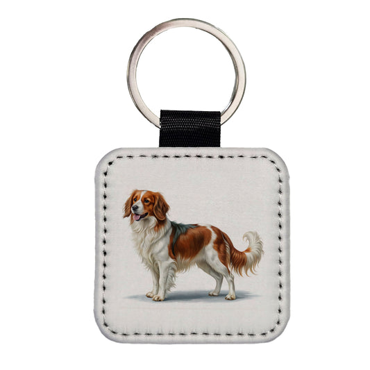 Nederlandse Kooikerhondje Dog Illustration Square Faux Leather Keychain
