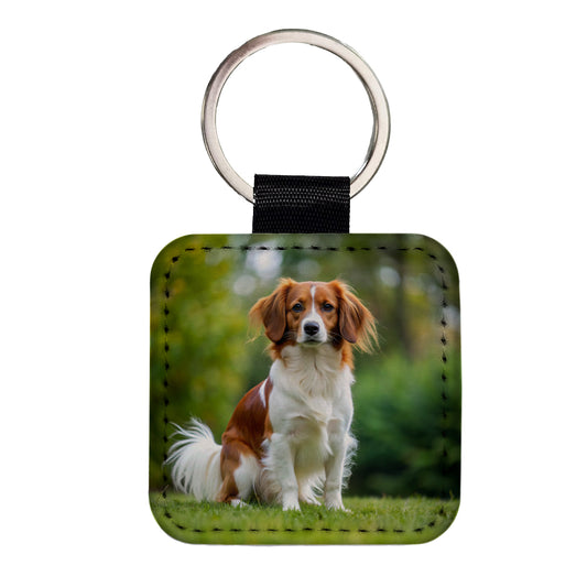 Nederlandse Kooikerhondje Dog Photo Square Faux Leather Keychain