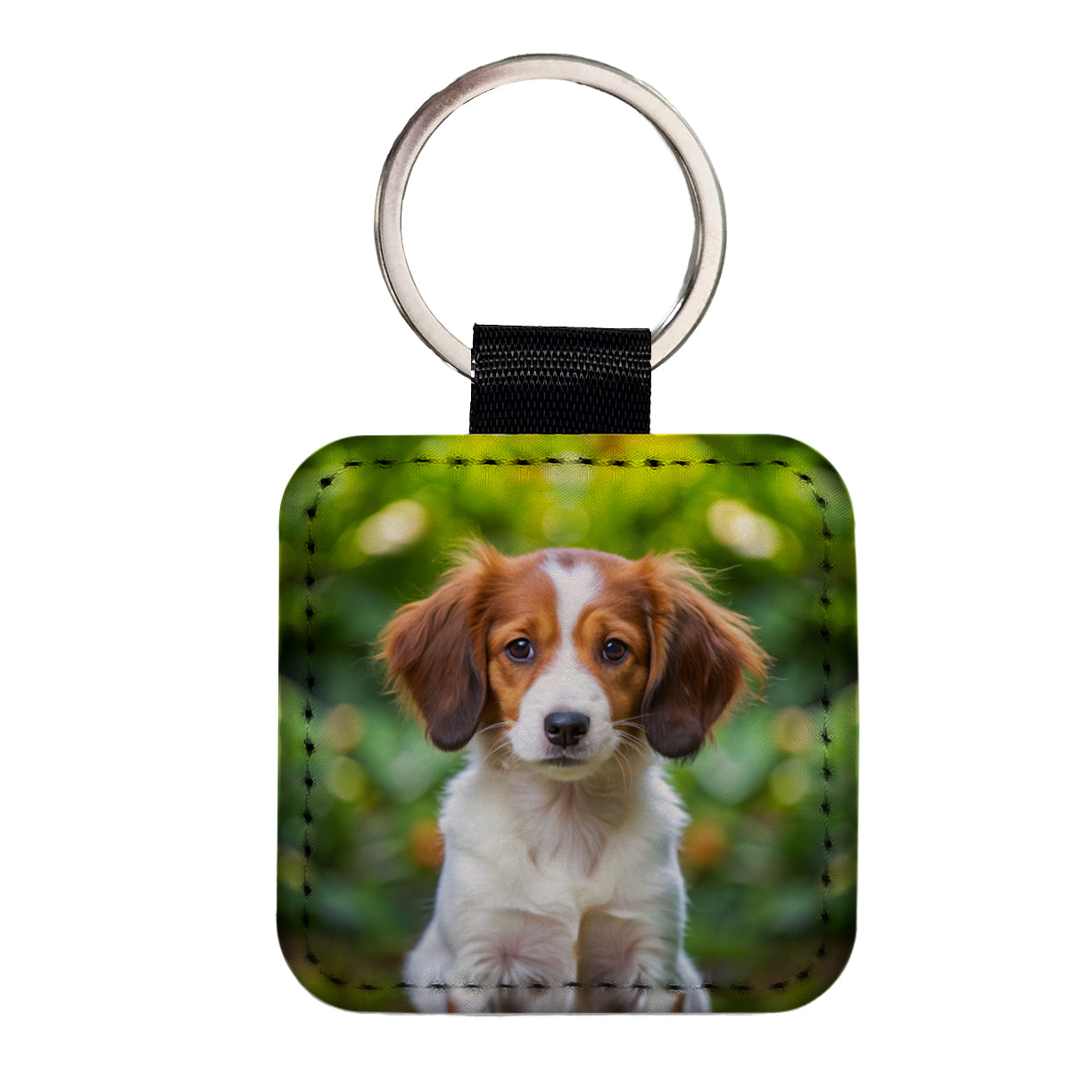 Nederlandse Kooikerhondje Dog Puppy Photo Square Faux Leather Keychain