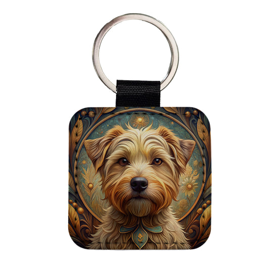 Norfolk Terrier Dog Art Nouveau Square Faux Leather Keychain