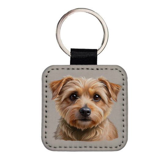 Norfolk Terrier Dog Illustration Square Faux Leather Keychain