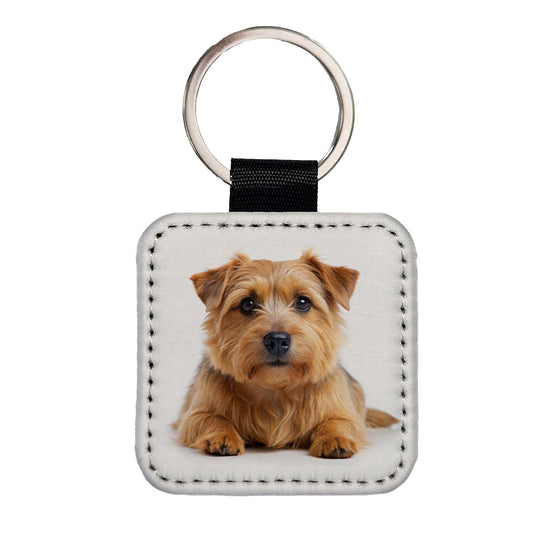 Norfolk Terrier Dog Photo Square Faux Leather Keychain
