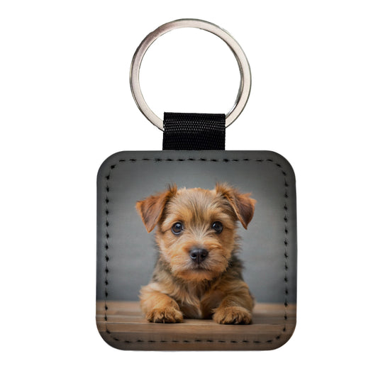 Norfolk Terrier Dog Puppy Photo Square Faux Leather Keychain