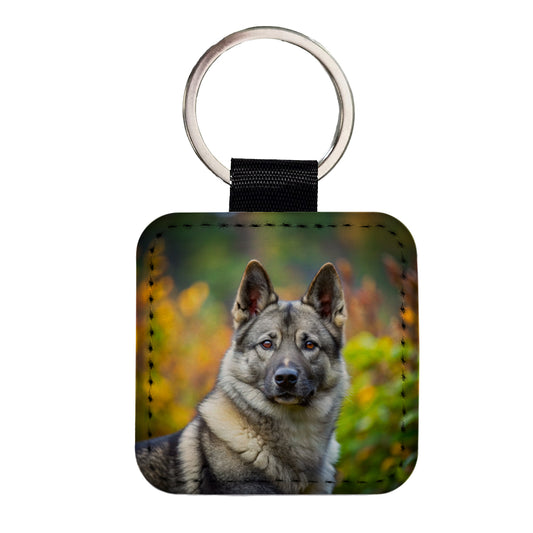 Norwegian Elkhound Dog Photo Square Faux Leather Keychain
