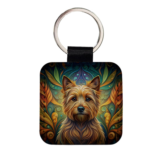 Norwich Terrier Dog Art Nouveau Square Faux Leather Keychain