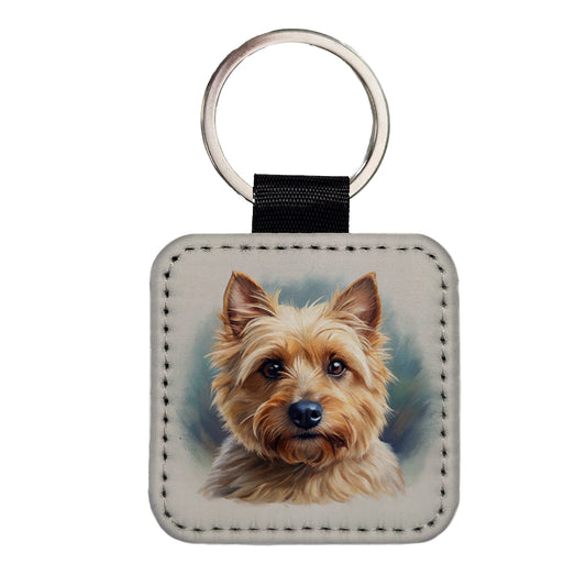 Norwich Terrier Dog Illustration Square Faux Leather Keychain