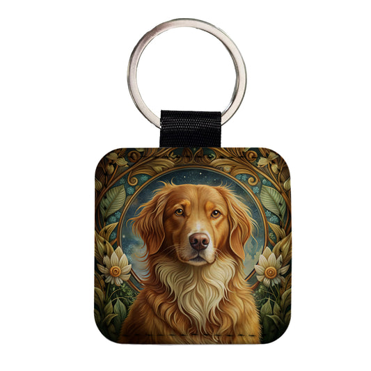 Nova Scotia Duck Tolling Retriever Dog Art Nouveau Square Faux Leather Keychain