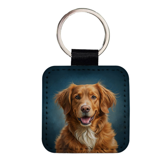 Nova Scotia Duck Tolling Retriever Dog Illustration Square Faux Leather Keychain