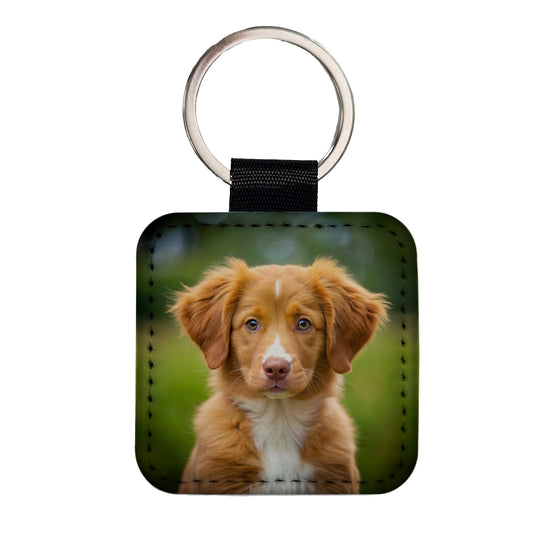 Nova Scotia Duck Tolling Retriever Dog Puppy Photo Square Faux Leather Keychain