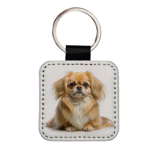 Pekapoo Dog Photo Square Faux Leather Keychain