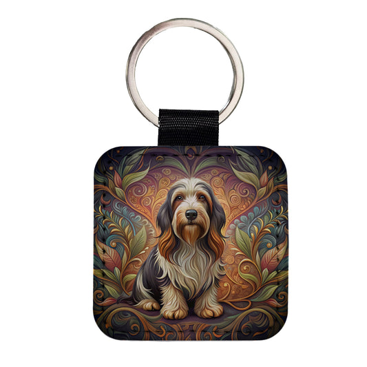 Petit Basset Griffon Vendeen Dog Art Nouveau Square Faux Leather Keychain
