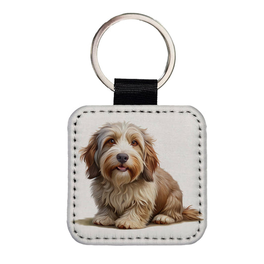 Petit Basset Griffon Vendeen Dog Illustration Square Faux Leather Keychain