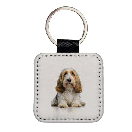 Petit Basset Griffon Vendeen Dog Photo Square Faux Leather Keychain
