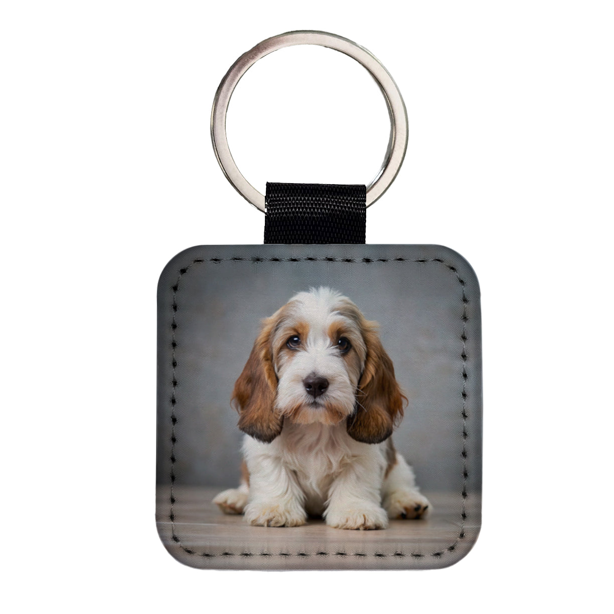 Petit Basset Griffon Vendeen Dog Puppy Photo Square Faux Leather Keychain