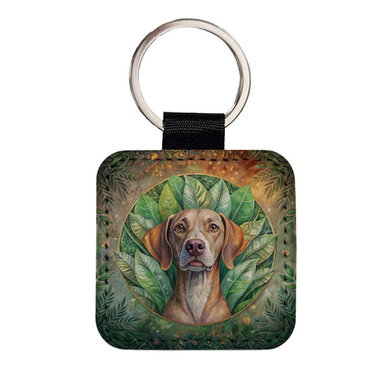 Pointer Dog Art Nouveau Square Faux Leather Keychain
