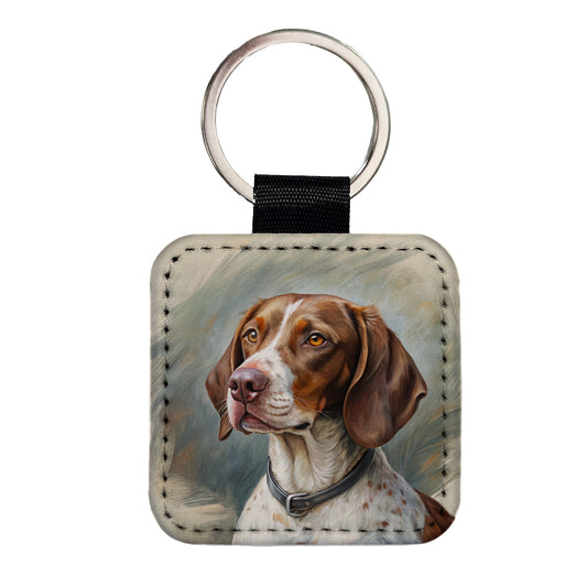 Pointer Dog Illustration Square Faux Leather Keychain