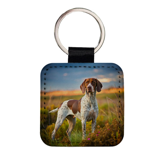 Pointer Dog Photo Square Faux Leather Keychain