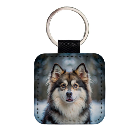 Pomsky Dog Photo Square Faux Leather Keychain