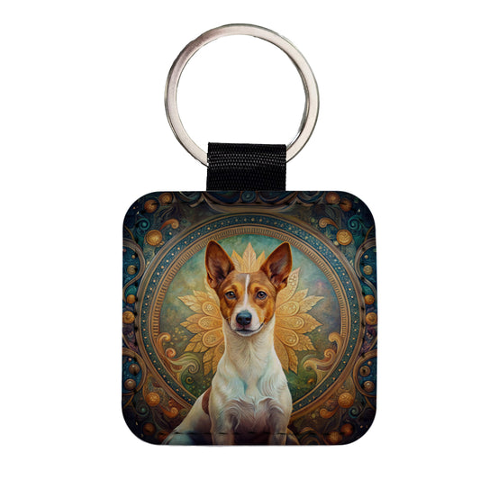 Portuguese Podengo Pequeno Dog Art Nouveau Square Faux Leather Keychain