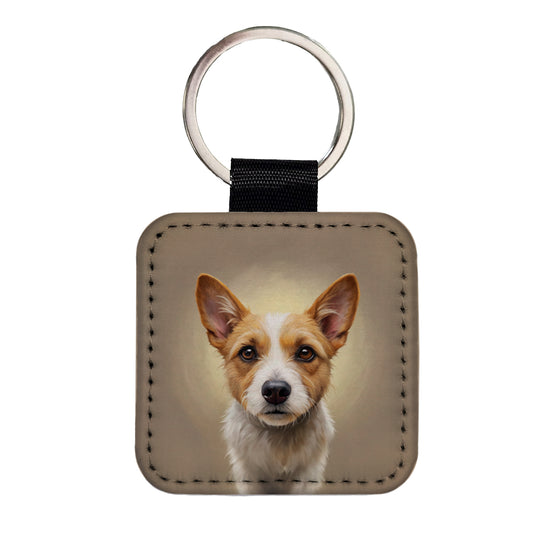 Portuguese Podengo Pequeno Dog Illustration Square Faux Leather Keychain