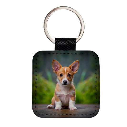 Portuguese Podengo Pequeno Dog Puppy Photo Square Faux Leather Keychain