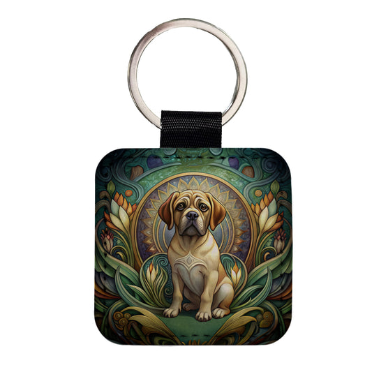 Puggle Dog Art Nouveau Square Faux Leather Keychain