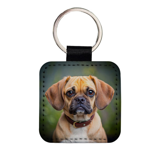 Puggle Dog Photo Square Faux Leather Keychain