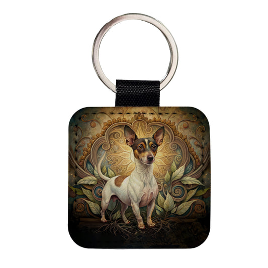 Rat Terrier Dog Art Nouveau Square Faux Leather Keychain