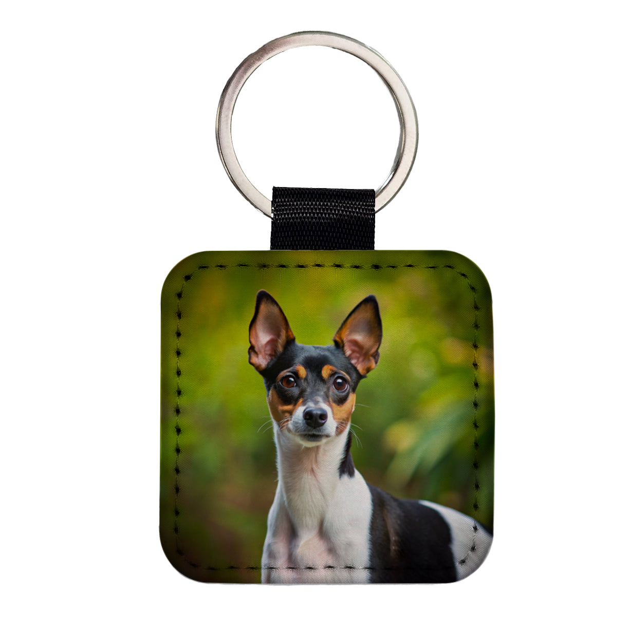 Rat Terrier Dog Photo Square Faux Leather Keychain