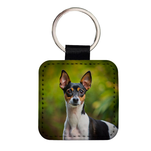 Rat Terrier Dog Photo Square Faux Leather Keychain