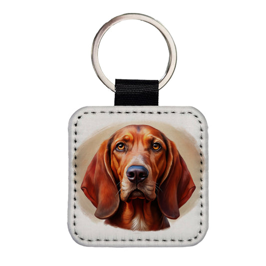 Redbone Coonhound Dog Illustration Square Faux Leather Keychain