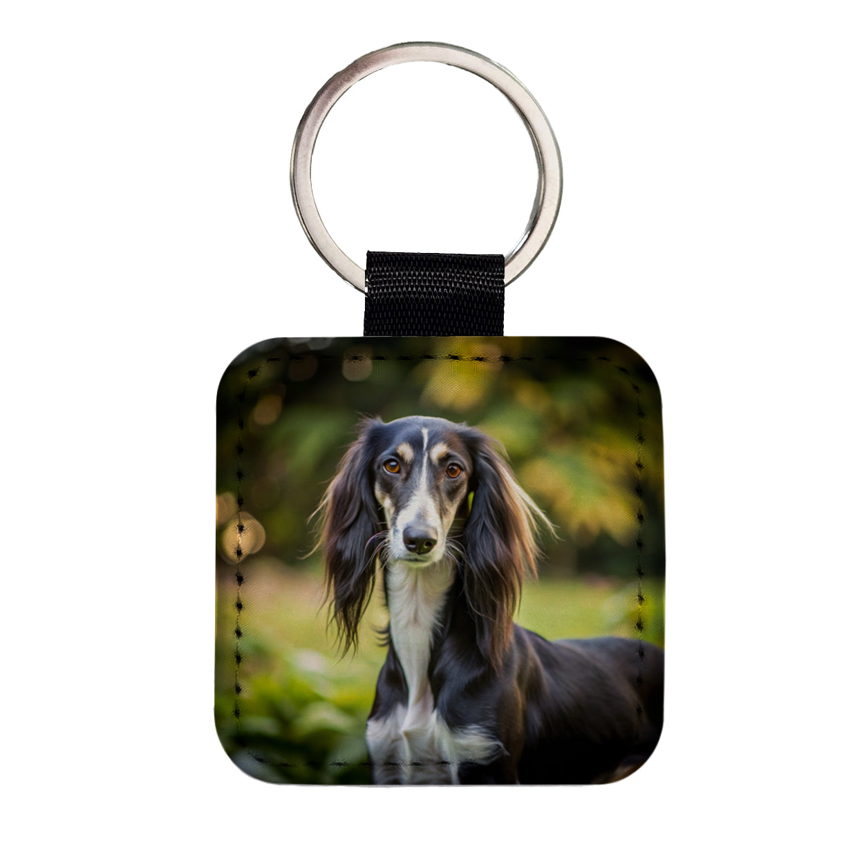 Saluki Dog Photo Square Faux Leather Keychain