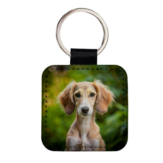 Saluki Dog Puppy Photo Square Faux Leather Keychain