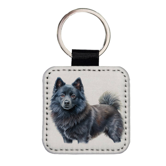 Schipperke Dog Illustration Square Faux Leather Keychain