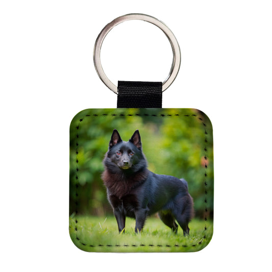 Schipperke Dog Photo Square Faux Leather Keychain