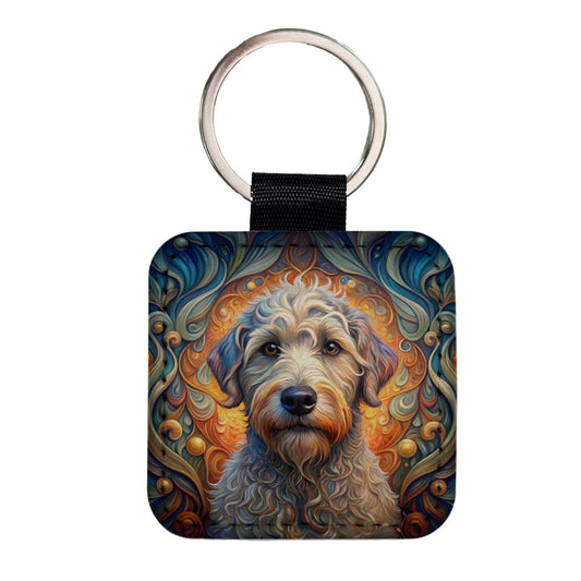 Schnoodle Dog Art Nouveau Square Faux Leather Keychain