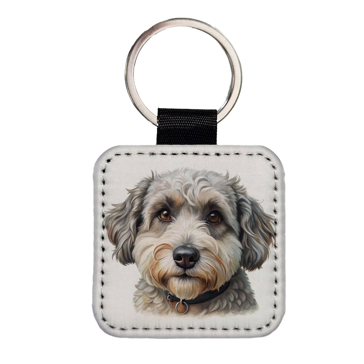 Schnoodle Dog Illustration Square Faux Leather Keychain