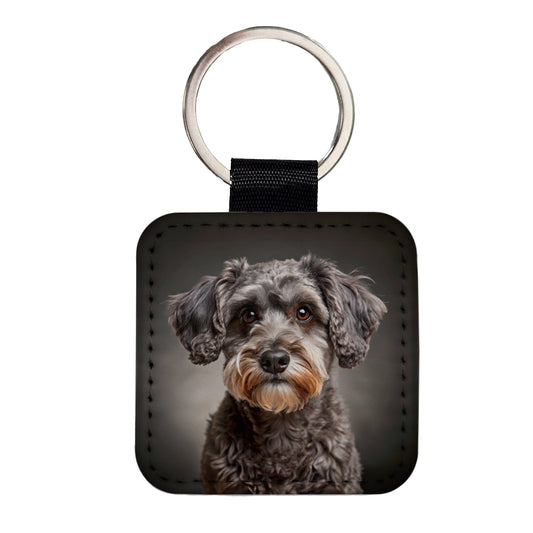 Schnoodle Dog Photo Square Faux Leather Keychain