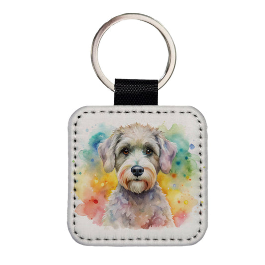 Schnoodle Dog Watercolor Style Square Faux Leather Keychain