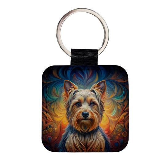 Silky Terrier Dog Art Nouveau Square Faux Leather Keychain