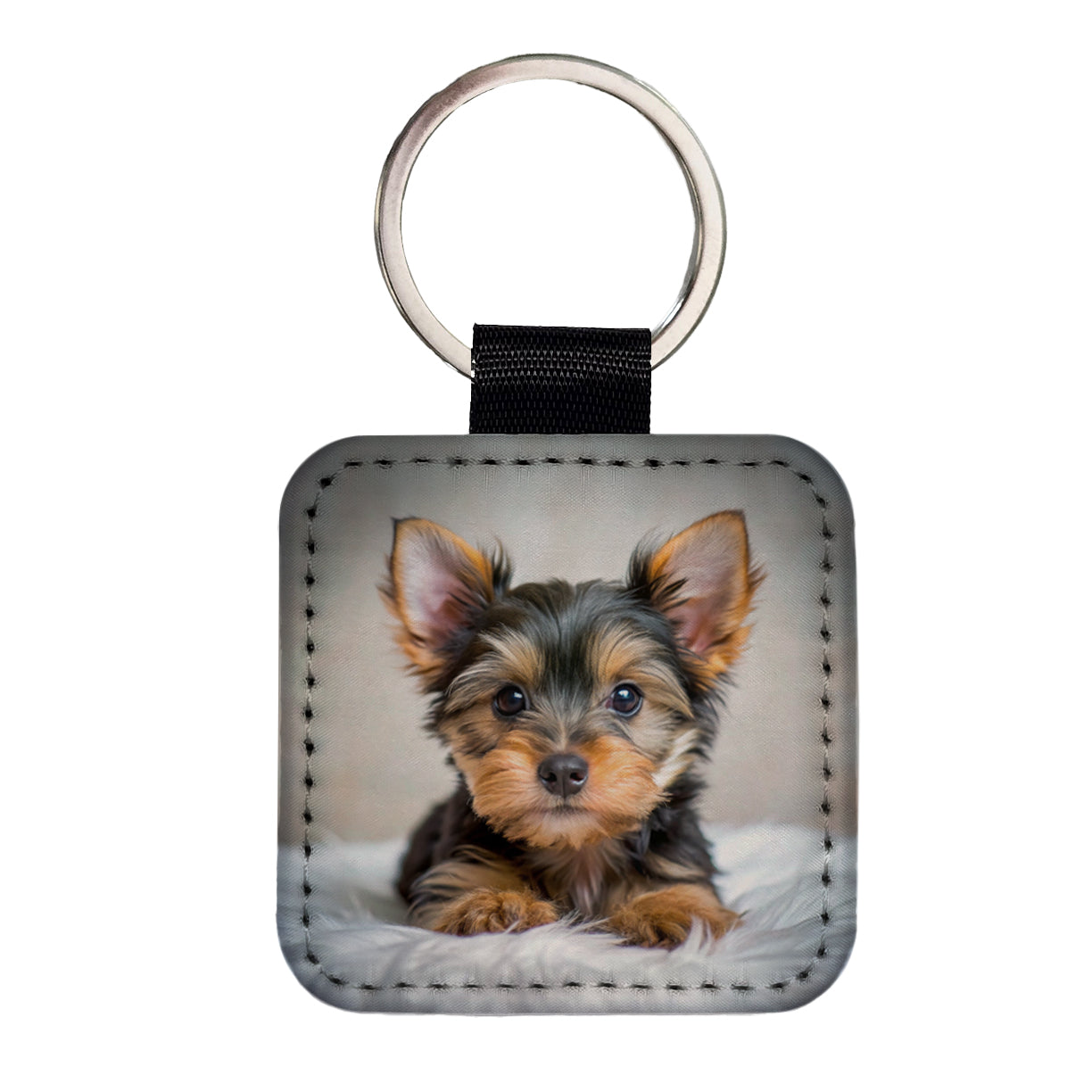 Silky Terrier Dog Puppy Photo Square Faux Leather Keychain