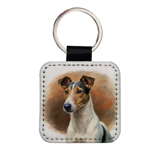Smooth Fox Terrier Dog Illustration Square Faux Leather Keychain