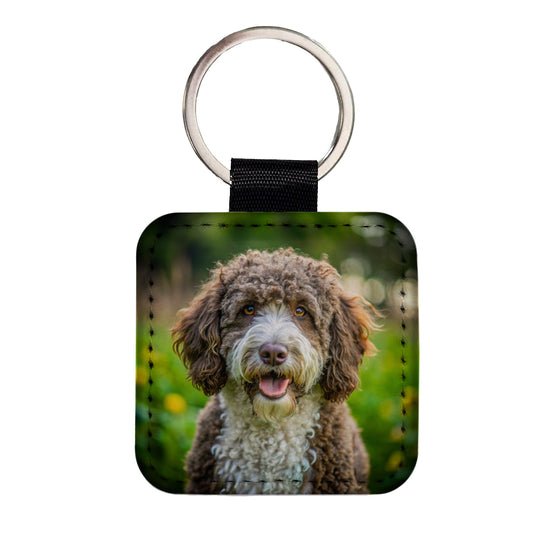 Spanish Water Dog Photo Square Faux Leather Keychain
