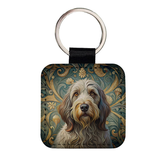 Spinone Italiano Dog Art Nouveau Square Faux Leather Keychain