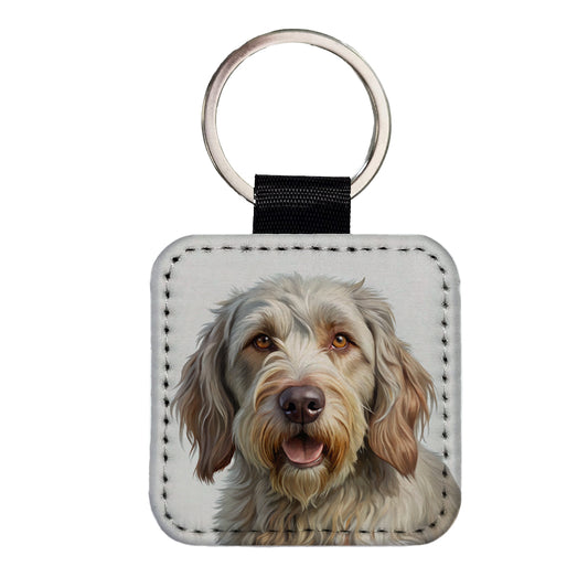 Spinone Italiano Dog Illustration Square Faux Leather Keychain