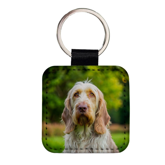 Spinone Italiano Dog Photo Square Faux Leather Keychain