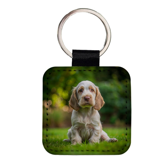 Spinone Italiano Dog Puppy Photo Square Faux Leather Keychain