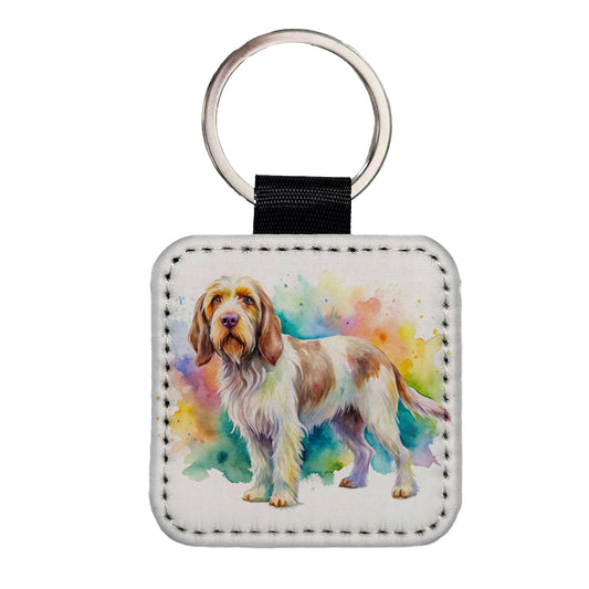 Spinone Italiano Dog Watercolor Style Square Faux Leather Keychain