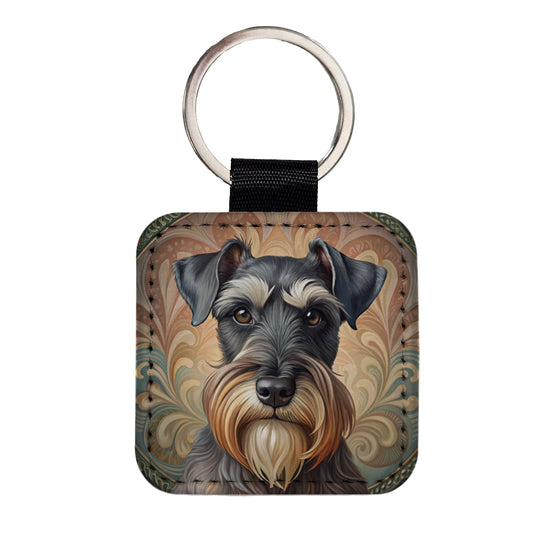 Standard Schnauzer Dog Art Nouveau Square Faux Leather Keychain