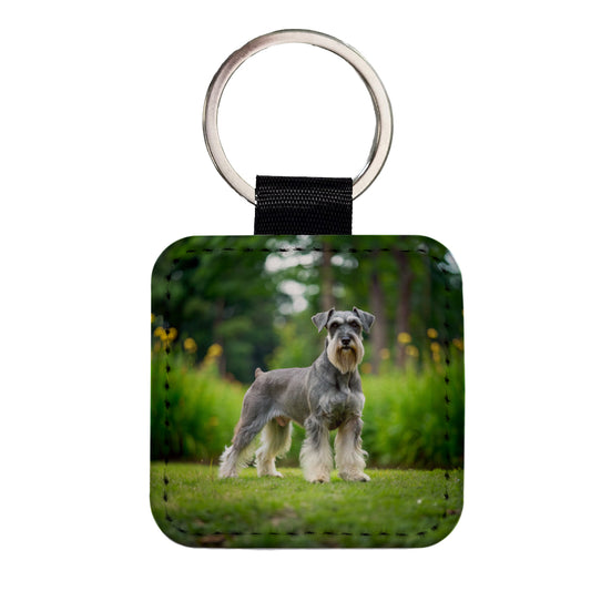 Standard Schnauzer Dog Photo Square Faux Leather Keychain